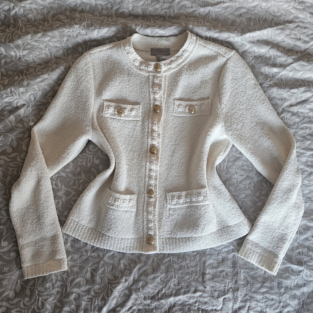 H&M Cream Tweed-Style Button Front Jacket